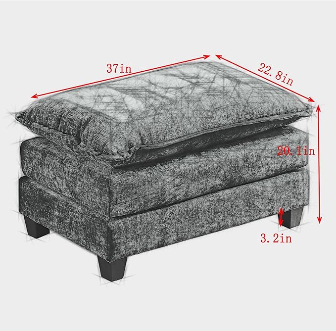 Aoowow Matching Ottomans for Cloud Sofas,Modern Chenille Upholstered Ottoman for Living Room Bedroom,Fluffy Footstool Extention for The Cloud Couches,Soft Comfy Cushioned Footrest (Beige, Ottoman)