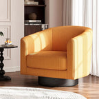 360° Swivel Accent Chairs, Modern Bucket Chair, Corduroy Barrel Armchair, Comfy Boucle Chair, Single Sofa for Living Room Bedroom. Orange