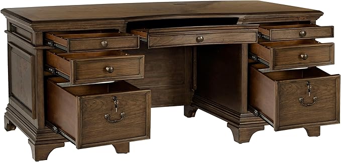 Coaster Home Furnishings - Hartshill - Wood - 72-Inch 7-Drawer Executive Desk with 2 Lockable File Cabinets, Removable Dividers, and Bronze Hardware - Home Office - Burnished Oak - 881281