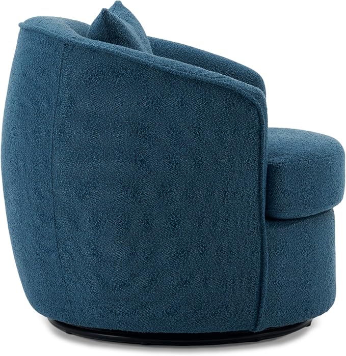 Swivel Accent Chair Set, Modern Upholstered Boucle Barrel Arm Chairs with Pillow for Living Room, 360 Degree Round Swivel Sherpa Armchair with Round Base for Bedroom Club (2, Dark Blue)