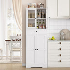 Tall Bathroom Storage Cabinet with Glass Doors, 67" Tall Freestanding Linen Cabinet with Adjustable Shelves, Floor Standing Organizer for Bathroom, Living Room, Kitchen, (White)