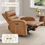 Watson & Whitely Swivel Recliner with Power Headrest, Recliner Chairs for Adults, Small Glider Rocker for Living Room, Faux Leather in Camel
