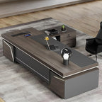 Modern Large Desk, Modern L-shaped Desk With Side Cabinets, Executive Desk With Combination Lock Drawer, Business Furniture Desk With Simple Cable Management (chair Not Included)(63x29.5x86.6inch)
