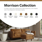 SIMPLIHOME Morrison 89-inch Wide Sofa in Sienna Top Grain Genuine Leather, Mid-Century Modern Design Couch for Living Room, Single Bench Cushion, 2 Back Cushions, 2 Bolster Pillows