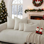 a moment Linen Pillow Covers Set of 2,Boho Farmhouse Throw Pillowcases Neutral Textured Decorative Covers for Couch Sofa, Soft Linen Blend Accent Case Cushion Christmas Home Decor 22"x22"Ivory