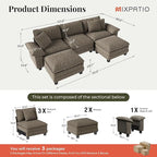 123-Inch U Shaped Sectional Sofa with Cloud Cushions, Deep Seat Modular Couch Set w/ 5 Seats & 2 Ottomans, Removable Arms, Plush Chenille Upholstery for Living Room, Apartment - Smoky Gray