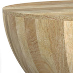 SIMPLIHOME Elmbrook Coffee Table - 34 inch Wide Solid Mango Wood Modern Industrial Round Drum Cocktail Table in Natural, Sculptural Living Room Table with Low Profile Design, Assembled