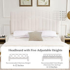VECELO Full Size Beds Upholstered Platform Bed Frame with Height-Adjustable Teddy Fabric Headboard/Strong Wood Slats Supports / 7.9'' Under Bed Storage Space/Noise Free/No Box Spring Needed, Cream