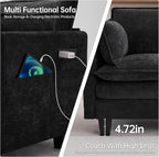 108" Modern L-Shaped Sectional Sofa with USB & Type-c Port Charger, Modular Cloud Couch, Deep Seating Chenille Fabric 4-Seater with Ottoman and Pillows for Living Room (Black)