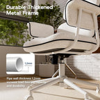 Fabric Office Chair with Granular Linen, Mid Back Vintage Desk Chair with Wheels and Wide Arms, Mid Century Modern Home Office Desk Chairs with Molded Cotton Seat Cushion, Adjustable Height, White