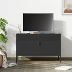 Black Wide Metal Locker Storage Cabinet, 2 Door Accent Cabinet for Home and Office, 2 Tier Low Metal Cabinet With Doors and Shelf, Multipurpose TV Stand
