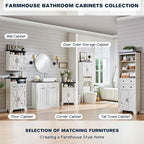 ACCOHOHO Over The Toilet Storage Cabinet, Farmhouse Bathroom Cabinet with Adjustable Shelf & Barn Door, 67" Tall Over The Toilet Shelf, Off White