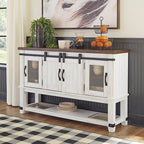 Signature Design by Ashley Valebeck Farmhouse Dining Room Server or Buffet Cabinet, White & Brown
