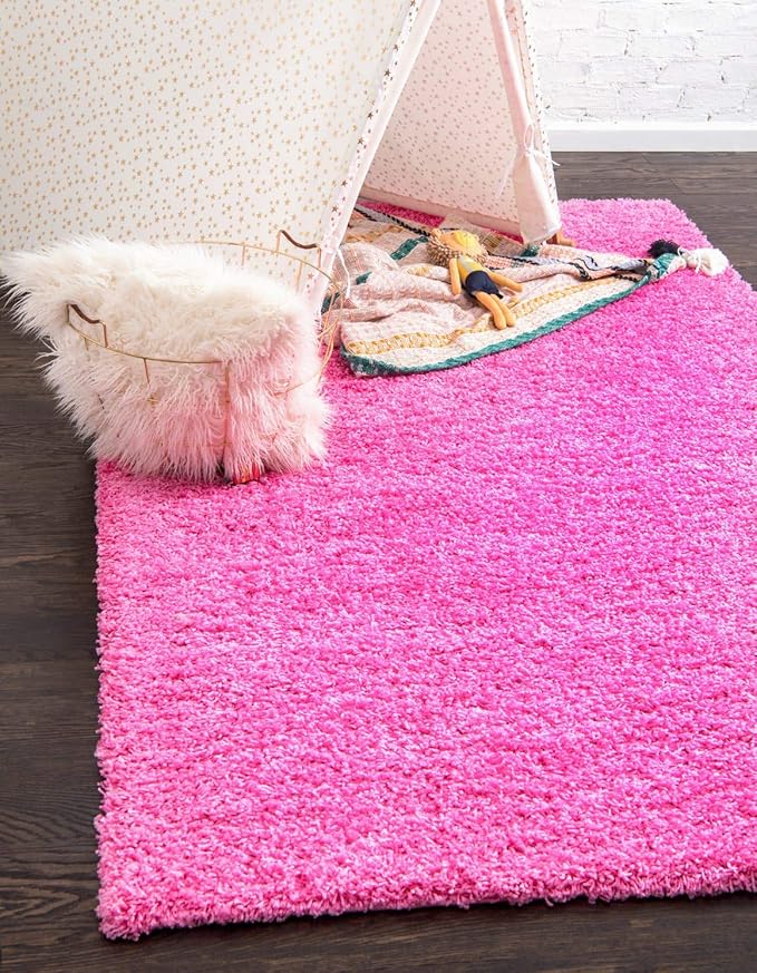 Unique Loom Solid Shag Collection Area Rug (5' 3" x 8' Rectangle, Taffy Pink)