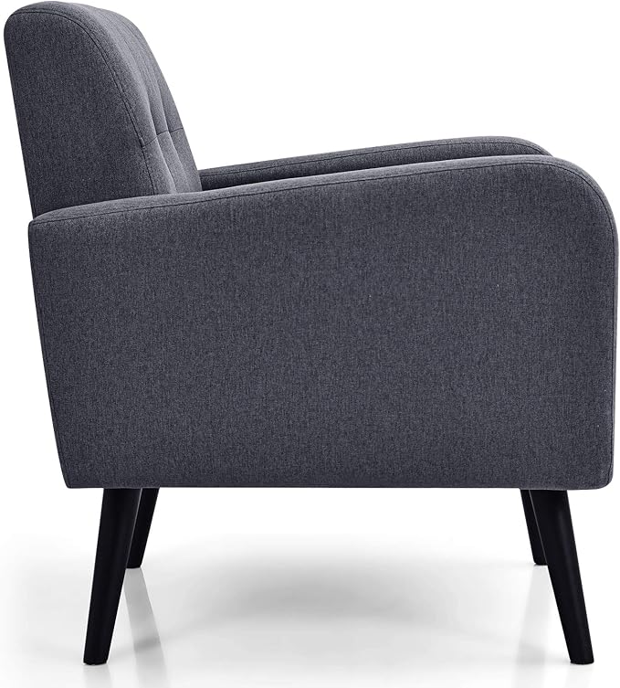 Giantex Upholstered Accent Chair Set of 2, Modern Mid Century Linen Fabric Living Room Chair with Arms, Max Load 265 Lbs, Comfy Tufted Single Sofa for Reading, Bedroom, Office, Club, Grey