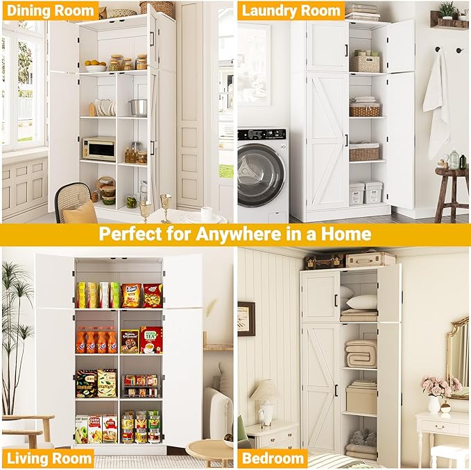 Unikito 71” Tall Storage Cabinet, Farmhouse Kitchen Pantry Cabinet with Adjustable Shelves and Barn Doors, Large Bathroom Storage Cabinet, Storage Cupboard for Dinning, Living Room, Office, 2 Pack