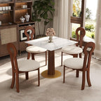 Sintered Stone Square Office Table and Chair Set - Meeting Table for Small Offices (Dark Brown Leg and White Top, 1 Table and 4 Chairs)
