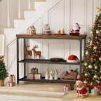 47" Console Table with Storage, 3-Tier Narrow Entryway Table, Sofa Table with Mesh Shelves, Console Tables for Living Room, Bedroom, Hallway, Entryway, Foyer, Rustic Brown