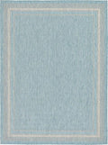 Unique Loom Outdoor Border Collection Area Rug - Soft Border (9'x 12' Rectangle, Aquamarine/ Ivory)