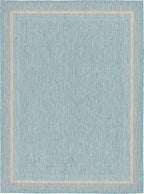 Unique Loom Outdoor Border Collection Area Rug - Soft Border (9'x 12' Rectangle, Aquamarine/ Ivory)