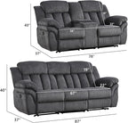 CANMOV Recliner Sofa Set, Manual Recliner Loveseat and 3-Seat Sofa with Overstuffed Armrest for Living Room,Bedroom Furniture,Office,2+3 Seat Grey