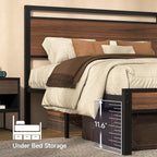 Z-hom Queen Bed Frame with Modern Wood Headboard & Footboard, Upgraded Heavy Duty Metal Sturdy Bed Frame Queen Size, Stable Platform Bed Furniture Bed Storage, No Noise, No Box Springs,Walnut