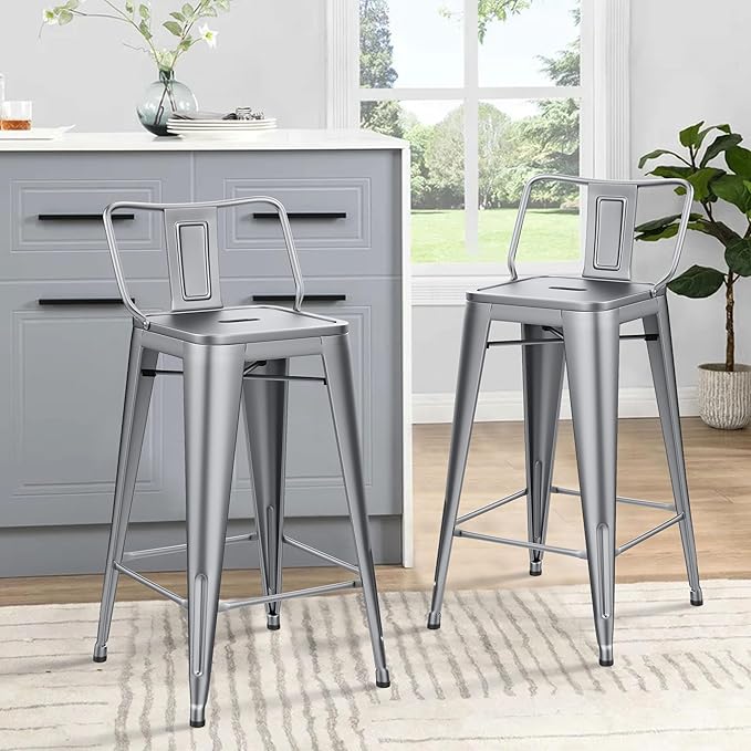 HAOBO Home Metal Bar Stools Set of 2 Low Back Counter Height Barstools 26" Industrial Barstool Patio Stool Metal Kitchen Stools Bar Chairs for Indoor Outdoor