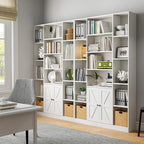 MXV 74" Tall Bookshelf, White Bookcase with Doors and Storage Space, Large Display Shelf for Home & Office, Living Room, Bedroom, Kitchen
