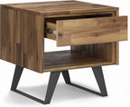 SIMPLIHOME Lowry SOLID ACACIA WOOD and Metal 22 Inch Wide Square Modern Industrial End Side Table in Distressed Golden Wheat, For the Living Room and Bedroom