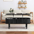 Fluted Lift Top Coffee Table with Hidden Compartment, Fully Assembled Wooden Center Table, Modern Oval Lift Tabletop for Home Living Room Office, Black