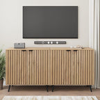 Smuxee Fluted Sideboard Cabinet, Freestanding Natural Buffet Cabinet with Adjustable Shelf, Wood Storage Cabinet for Living Room, Entryway, Hallway
