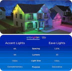Enbrighten Vibe Eternity Accent Permanent Outdoor Lights for House, 50ft, 12 RGBWIC LEDs, Wide Spacing, 94lm, Tunable White, Everyday Eave Lighting, Smart App, Works with Alexa, Google Home, 85710