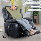 MAEVIS Large Genuine Leather Power Lift Recliner Chair, Dual Motor Recliner for Elderly,Extended Footrest and Lumbar Pillow for Tall Man,with Heat and Massage, USB and Type-C Ports(Deep Blue)