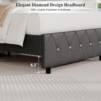 BarnFurin King Bed Frame with Diamond Tufted Headboard, Faux Leather Upholstered Bed with Wooden Slats Support, No Box Spring Needed, Mattress Foundation, Easy Assembly, Gray