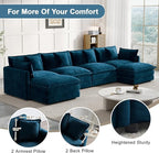 Modular Sectional Sofa, 146.5 Inch U-Shaped Cloud Sofa with Deep Seat Chenille Sofa with Cushions, Four Seater Sectional Sofa for Living Room Apartment,Blue