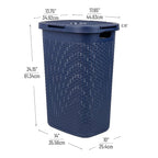Mind Reader Slim Laundry Hamper with Lid, 60L Clothes Basket, Premium Wicker Design, Plastic, Navy