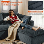 108" Sectional Couches for Living Room Boneless Couch Upholstered Cloud Couch Sectional Modular Sectional Sofa with L Shaped (Corduroy-Blue, 3 Seat+2 Ottoman)