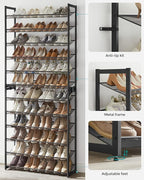 SONGMICS Shoe Rack, 12-Tier Shoe Organizer, Metal Shoe Storage for Garage, Entryway, Set of 2 6-Tier Stackable Shoe Shelf, with Adjustable Flat or Angled Shelves, Holds 48-60 Pairs, Black ULMR12B