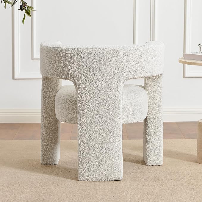 KINWELL 28" W Modern Boucle Accent Chair, Mid Century Upholstered Square Armchair, No Assembly Single Sofa Side Chair for Living Room Lounge Bedroom (Cream)