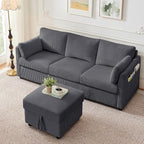 79" L Shaped Couch with Storage Ottoman, 3 Seater Corduroy Sofa with 2 Pillows and Storage Pockets, Small Modern Couches for Living Room, Apartment, Small Spaces, Home Office, Grey