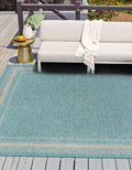 Unique Loom Outdoor Border Collection Area Rug - Soft Border (10' 8" Square, Aquamarine/ Ivory)
