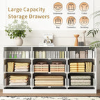 3-Piece Modern Bedroom Furniture Set, Wide 9-Drawer Dresser & 3-Drawer Nightstands Set of 2, Natural Wood Dresser and Nightstand Sets for Bedroom, Hallway, White