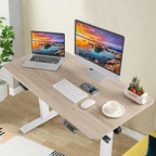 farexon 48 x 24 inch Standing Desk Electric Adjustable Height with Charging Station, Stand up Desk with Ergonomic Workstation, 4 Preset Heights Easy to Set（Oak Grey
