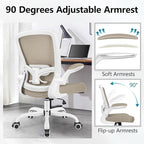 FelixKing Office Chair, Ergonomic Desk Chair Breathable Mesh Chairs Adjustable High Back Lumbar Support Flip-up Armrests, Executive Rolling Swivel Comfy Computer Chairs Home Office Khaki