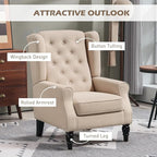 HOMCOM Mid-Century Modern Accent Chair, High Wingback Chair, Button-Tufted Upholstered Fabric Armchair with Retro Wood Legs for Living Room, Bedroom, Beige