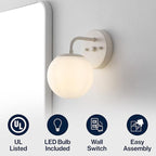 JONATHAN Y JYL3534C Louis Parisian Globe 5.75" 1-Light Metal/Frosted Glass Modern Contemporary LED Vanity Light Midcentury, Glam, Transitional, Bathroom, Powder Room, Dressing Room, Bedroom, Almond