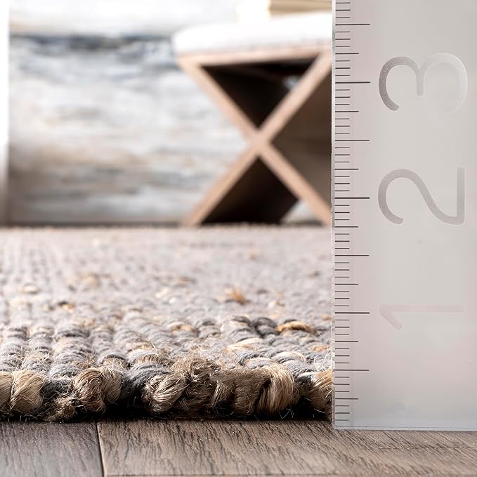 nuLOOM 2'6" x 6' Elfriede Jute & Cotton Hand Woven Area Rug, Elfriede Grey, Solid Rustic Farmhouse Style, Weaved Design, Natural Fiber, for Bedroom, Living Room, Dining Room, Hallway, Office, Entryway