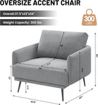 Oversized Accent Chair for Living Room Chairs Reading Arm Chair Comfy Modern Single Sofa Side Chairs with Metal Legs & Soft Cushion for Bedroom, Waiting Room (Polyster Light Grey, Set of 1)