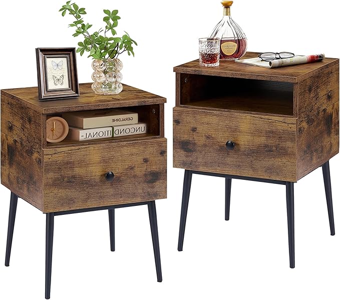 VECELO Modern Nightstands Set of 2,Square End Side Table with Drawer and Storage Space for Bedroom and Living Room