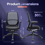 Ergonomic Office Chair Without Headrest, Genuine Leather Seat, Adjustable Seat Depth, 4D Armrests, Aluminum Alloy Base, Mesh Back, High-End Executive Desk Chair Black (Obsidian Black)